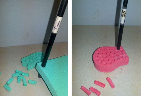 Fustelle ricavate da uno spezzone di canna di carbonio, diam. 5mm e 3mm, per l’addome e gli occhi, il foam è di spessore 10mm.