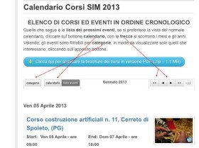 dettaglio del calendario eventi, i bottoni di navigazione